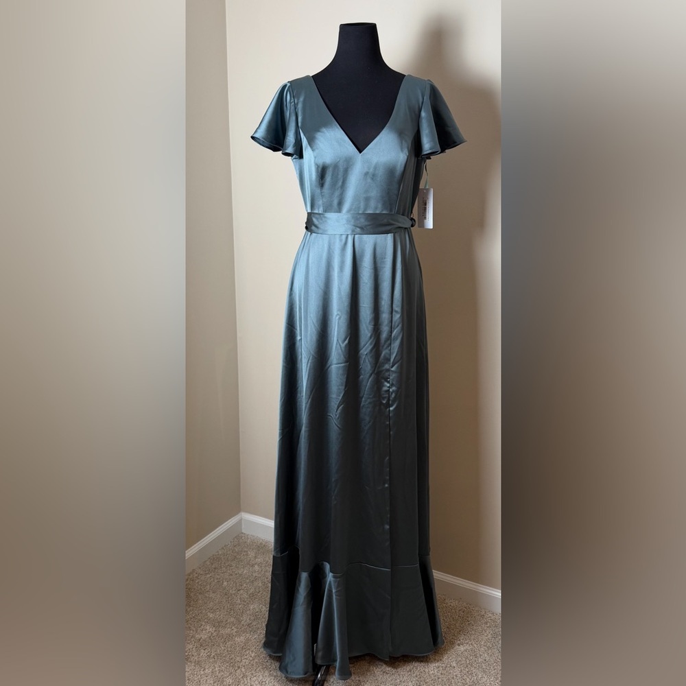 NWT Revelry Thalia Satin Dress Bridesmaid Dress Size 12 COLOR: Eucalyptus - 712 - Picture 4 of 14